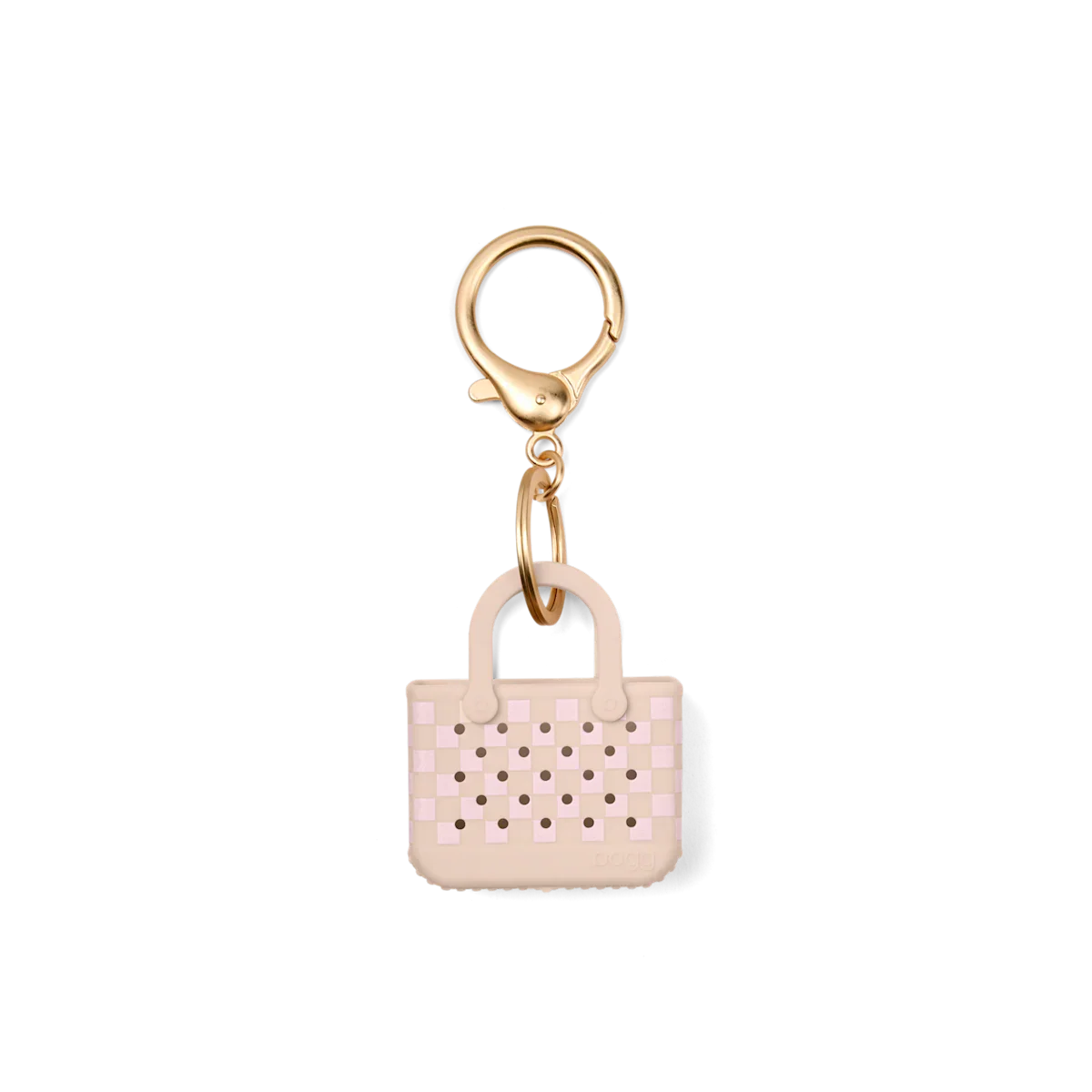 Tiny Tote Keychain - Checkered Linen/ Pink Marshmallow